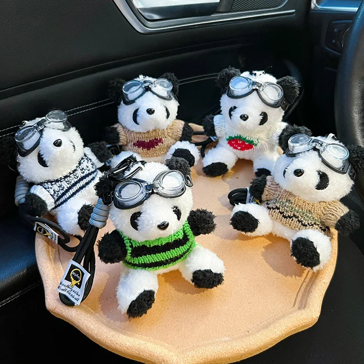 Pilot panda key chain cute knitted plush doll car key chain creative bag pendant girl gift