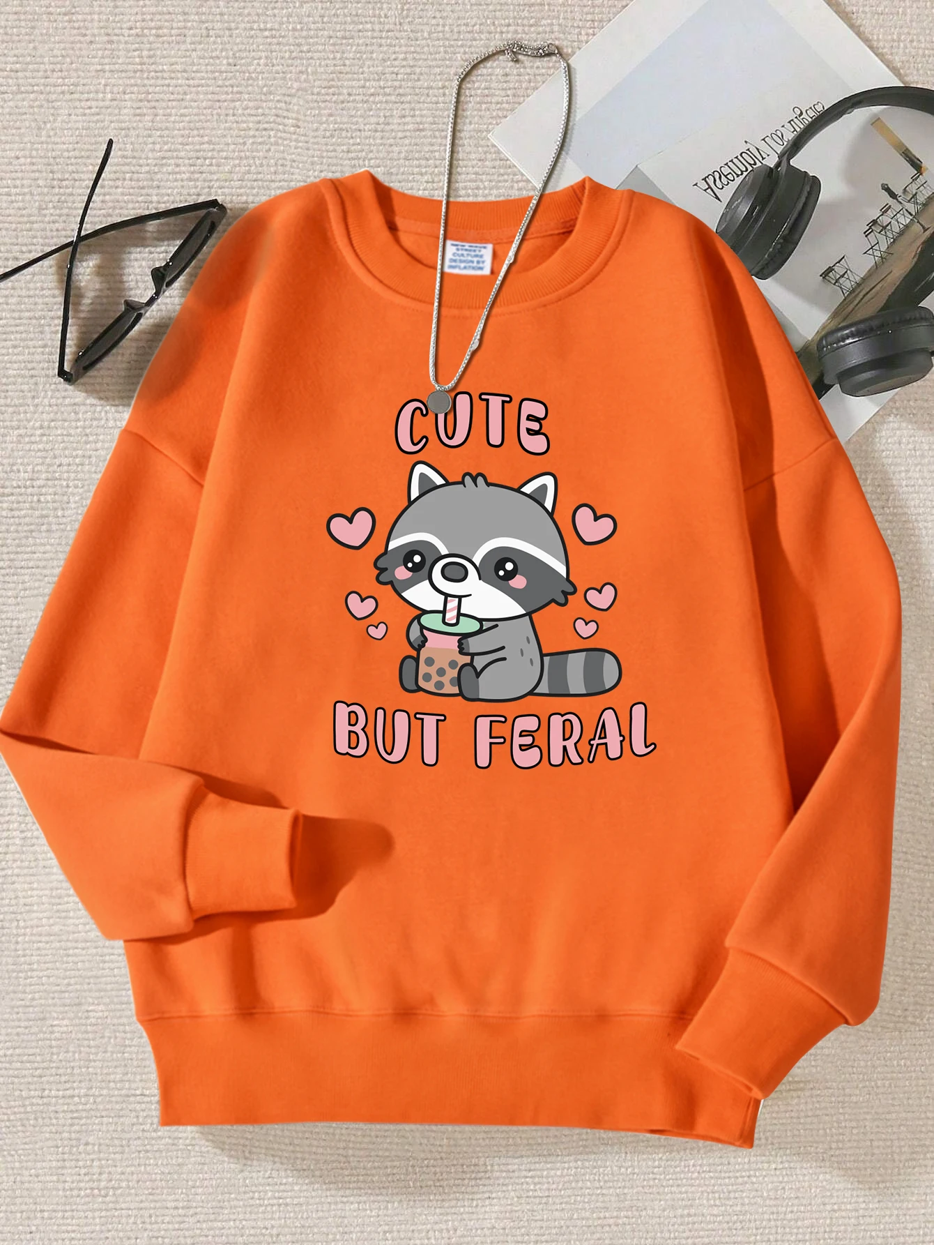 Cute Raccons But Feral Printed Sweatshirt Fashion Warm Pullovers Casual Trendy Clothes Street Women Comfortable Sportswear