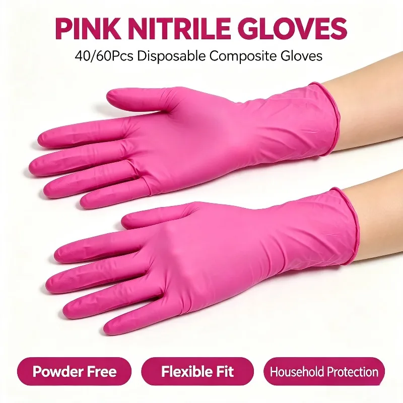 40/60Pcs Disposable Composite Nitrile Gloves, Powder Free Gloves for Washing Up, DIY Projects, Household Cleaning，Daily Tasks