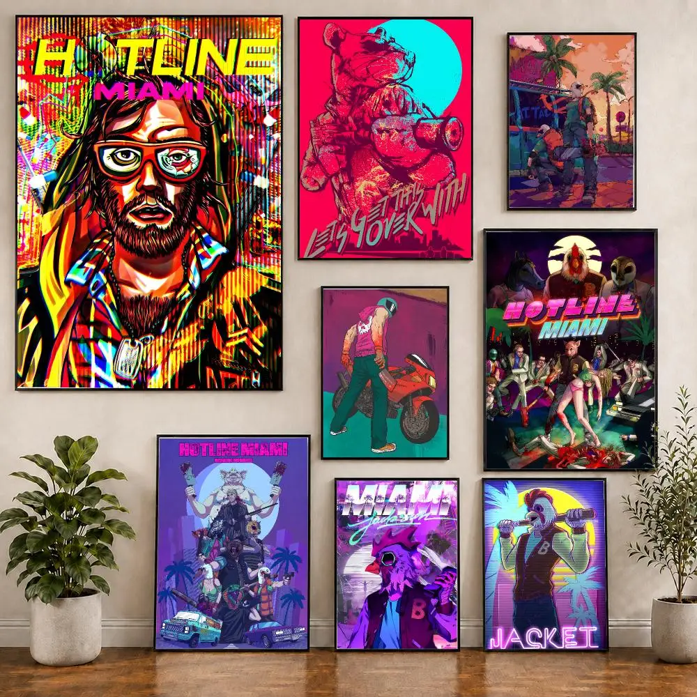 Retro Neon Gameplay H-Hotline Miami Poster Creative Indoor Decorative Artwork & Modern Home Decor