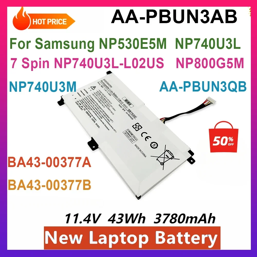 

Новый аккумулятор для ноутбука AA-PBUN3AB для Samsung 500R5M NT501R 300E5K NP740U3L-L02US NP530E5M NP740U3L NP740U5L 8500GM 3780 мАч 43 Втч