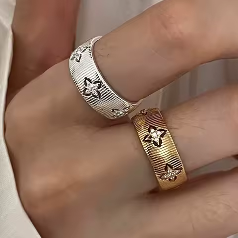 925 Sterling Silver Rings for Women Couple Minimalist Handmade Simple Gold Flower Ring Fine Jewelry Gift Prevent Allergy