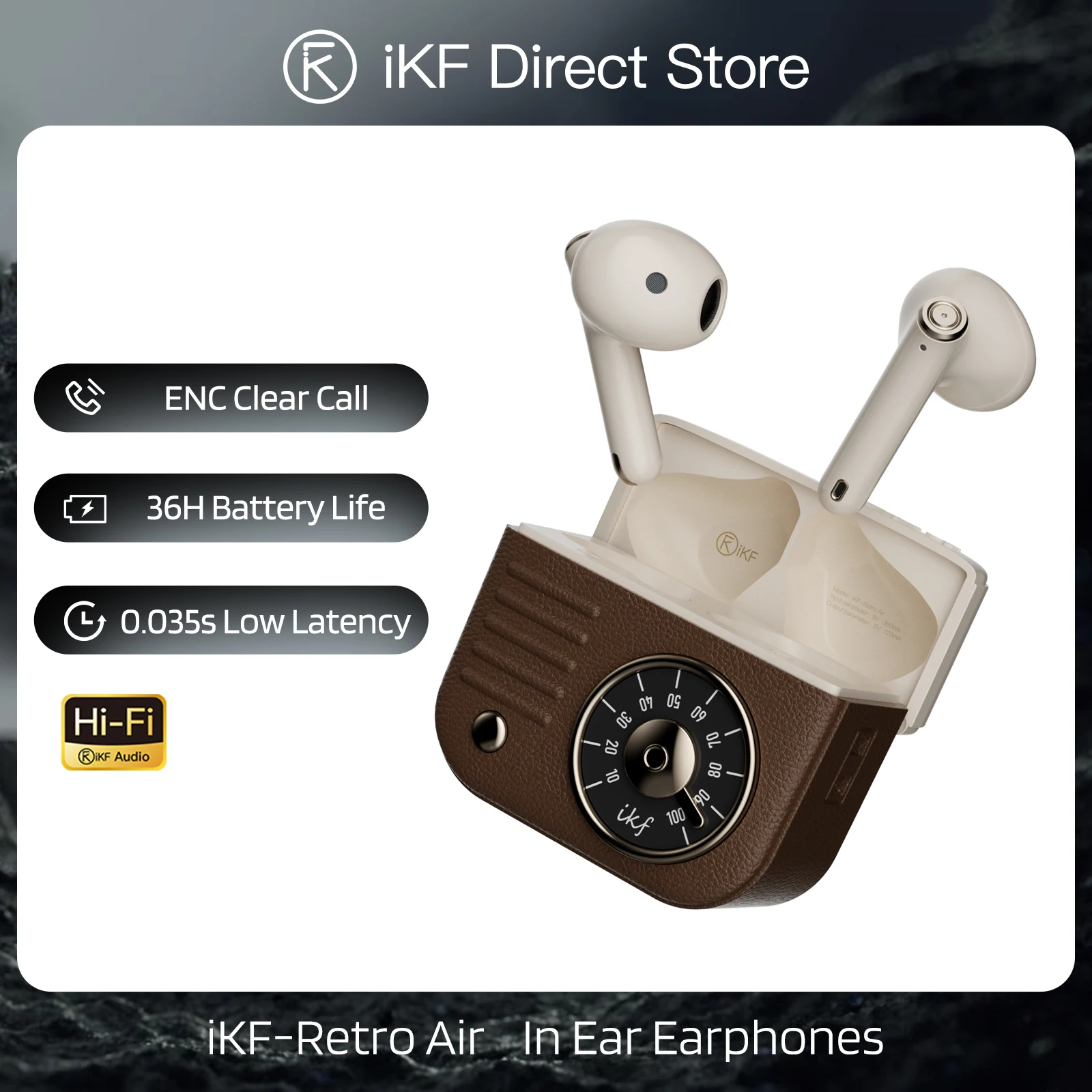 iKF-Retro Air Tws Wireless Headphones with 4 ENC Microphone 35ms Low Latency Game Headset Stereo 36h Playtime HiFi Music Earbuds