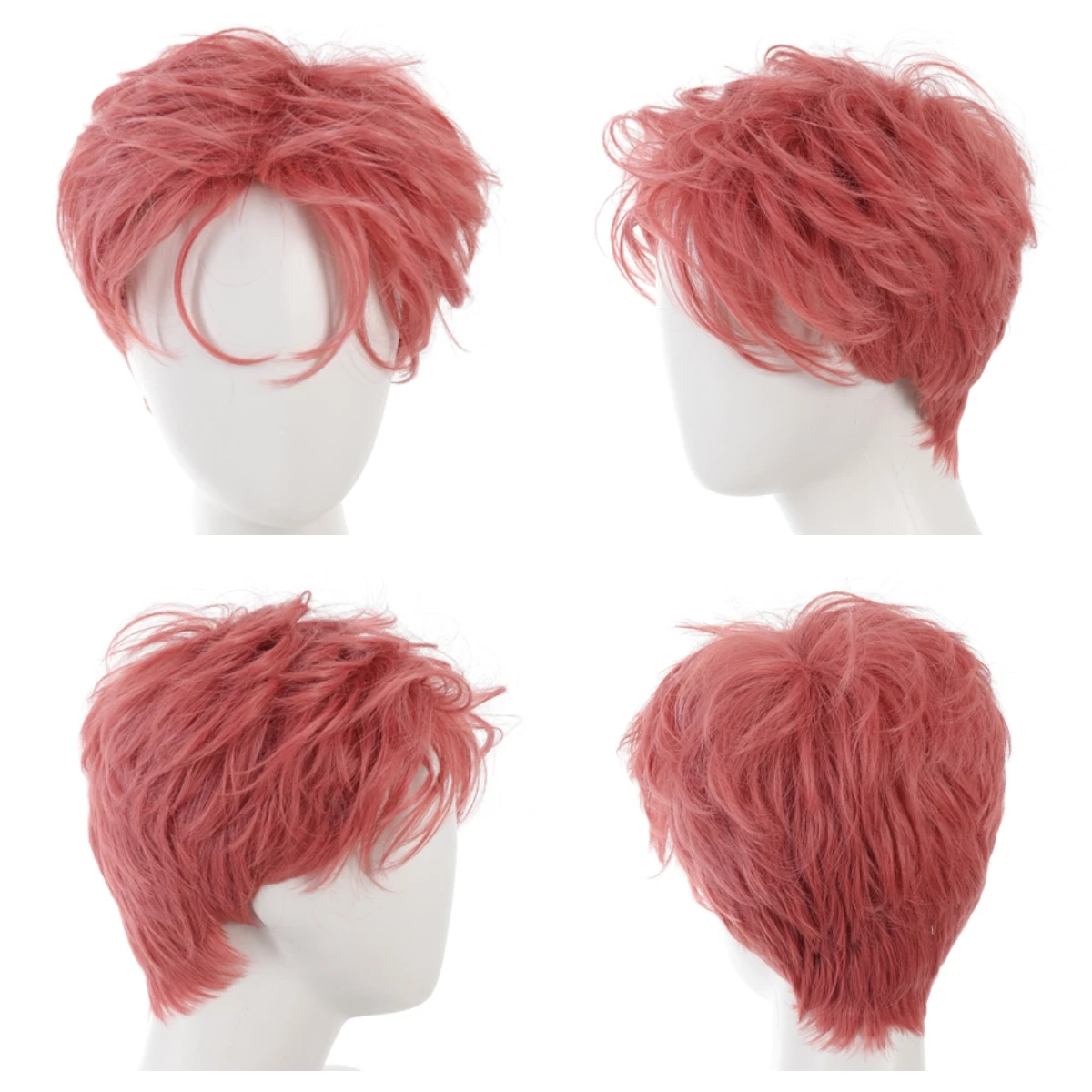 Synthetic wigs for men broken cap 10cm short straight hair slightly curly pink wig ponytail cosplay Christmas gifts