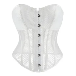 White Corsets Top Women Overbust Bustiers Mesh Breathable Padded Cup Lingerie Slimming Gothic Steampunk Corsets