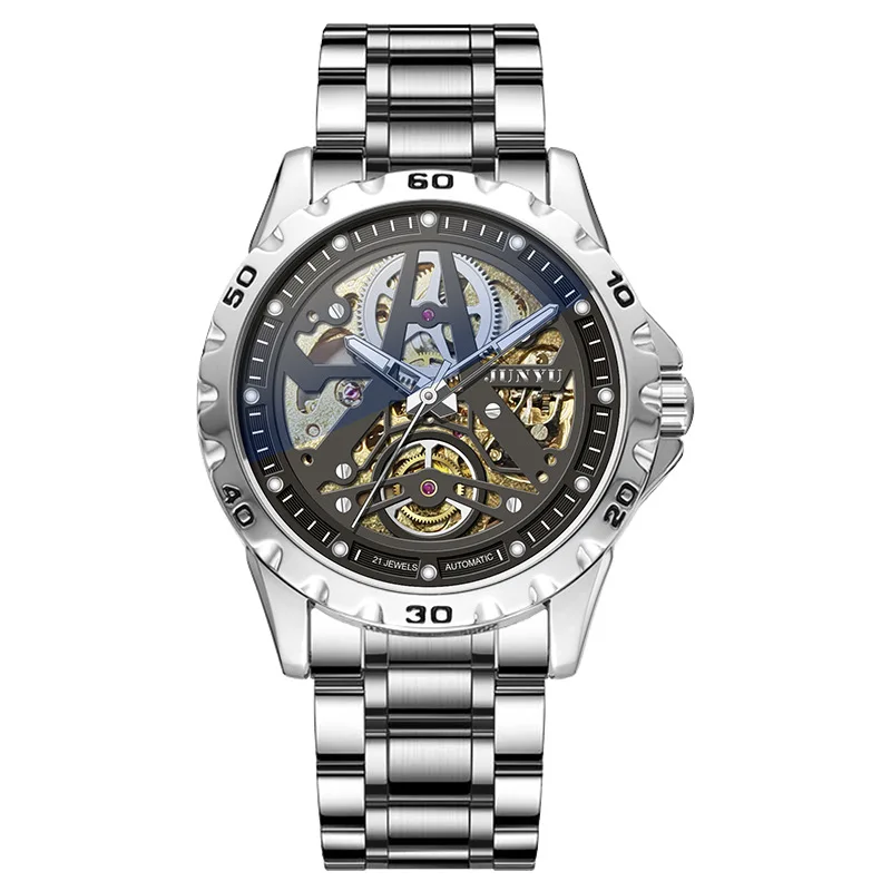 

JUNYU Authentic Men's Skeleton Watch - Automatic Mechanical Tourbillon Luminous Waterproof Wristwatch