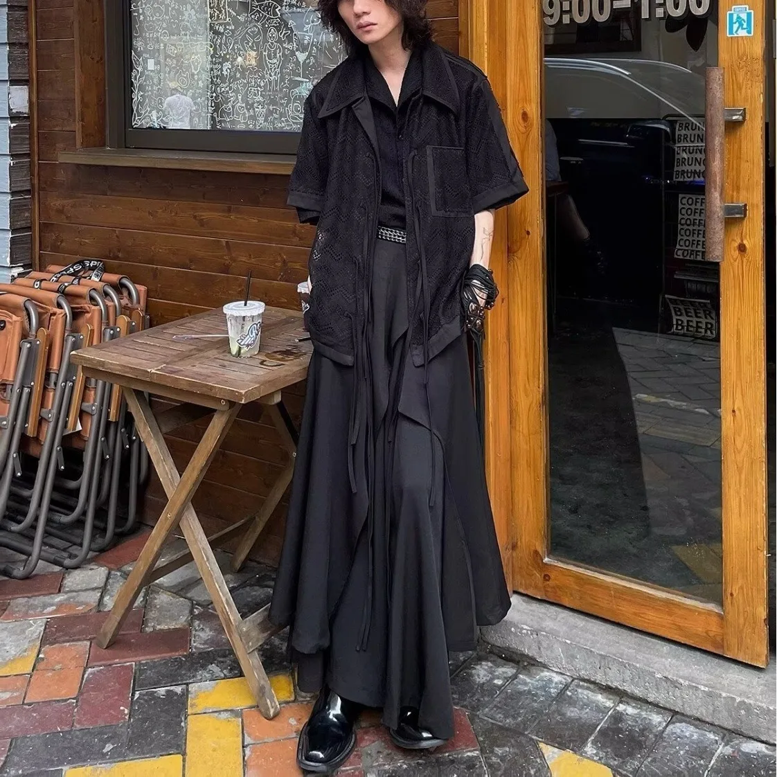 Niche Design High Waist and Thin Loose Wide-leg Pants Black Cool Culottes