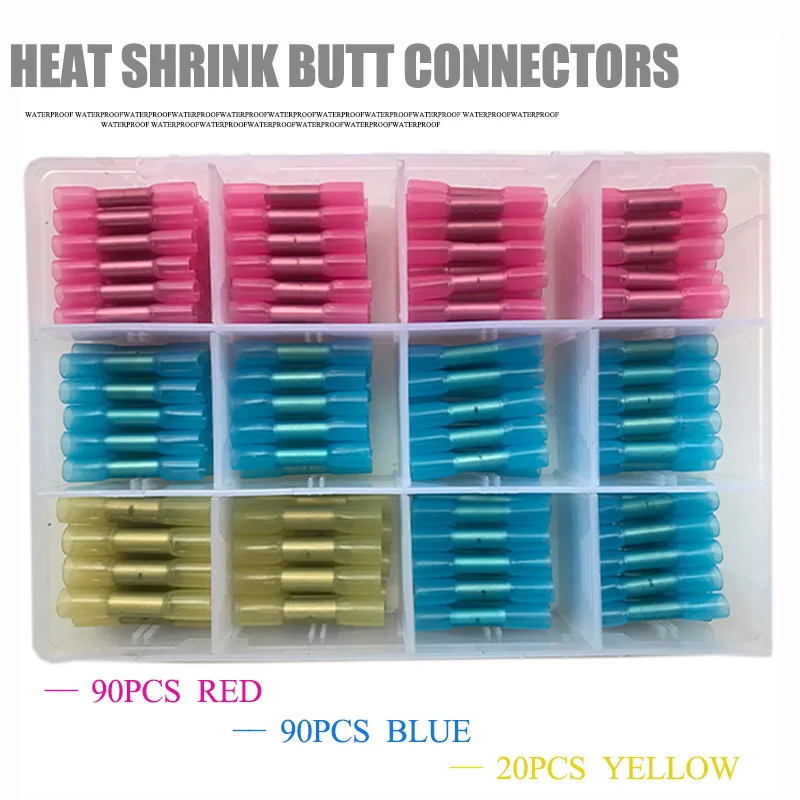 Boxed 128/200/250/300PCS Heat Shrink Butt Wire Connectors Waterproof Insulated Automobile Marine Wire Cable Crimp Terminals