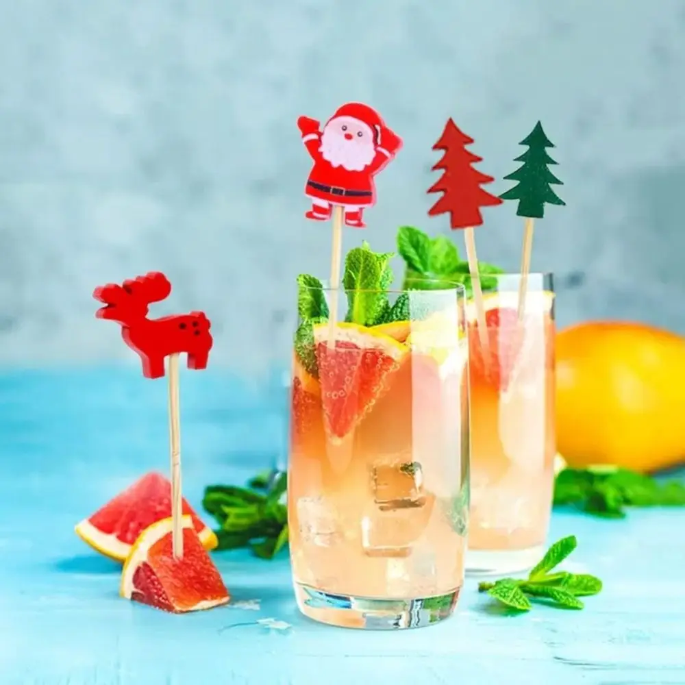 

50/100Pcs Disposable Christmas Toothpicks Santa Claus Snowman Christmas Fruit Picks Xmas Tree Christmas Decoration