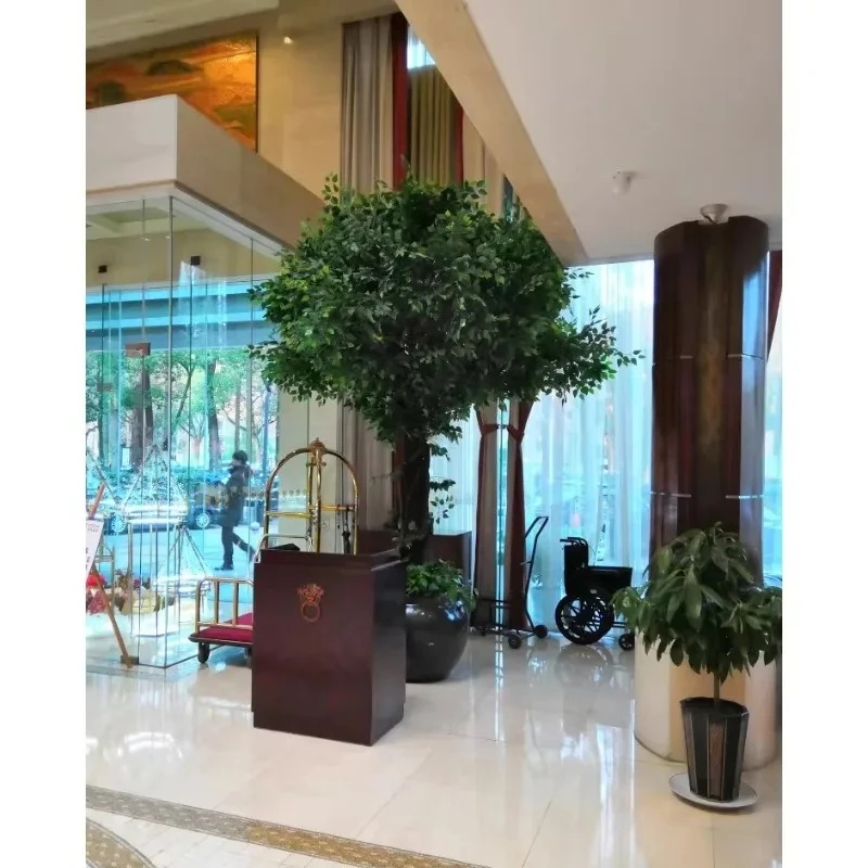Simulation, banyan tree large plant living room fortune tree solid wood hotel decoration customization