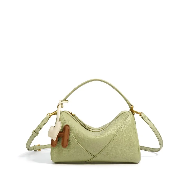 Boston Crossbody Bag Natural Cowhide Light Green High Quality Women Handbag Fashion Coin Purse Shoulder Handheld