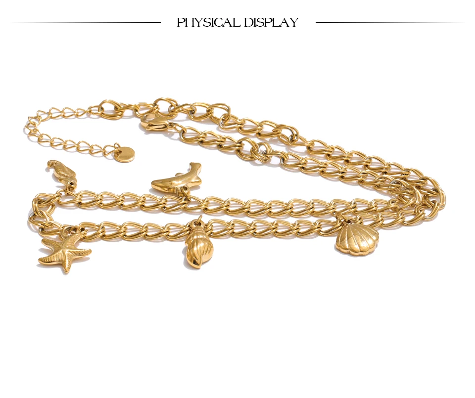 Yhpup Ocean Style Stainless Steel Seashell Conch Starfish Seahorse Drop Necklace Bracelet Bangle Waterproof Summer Daily Jewelry