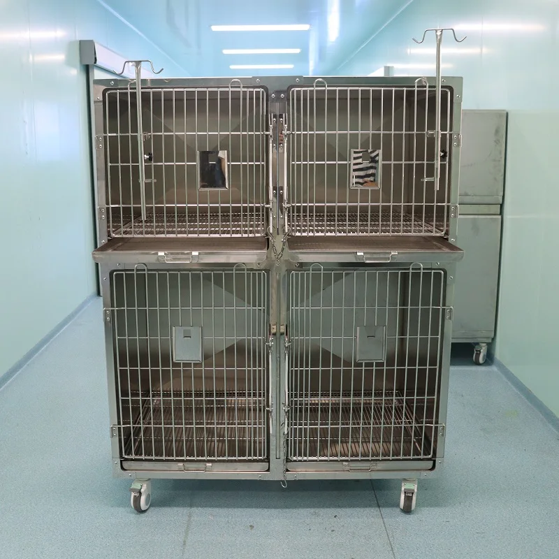 Stainless Steel Lekang Brand Model AC-03-08 Mobile Four-Position Adjustable Durable Pet Operation Cage Veterinary Equipment Dog