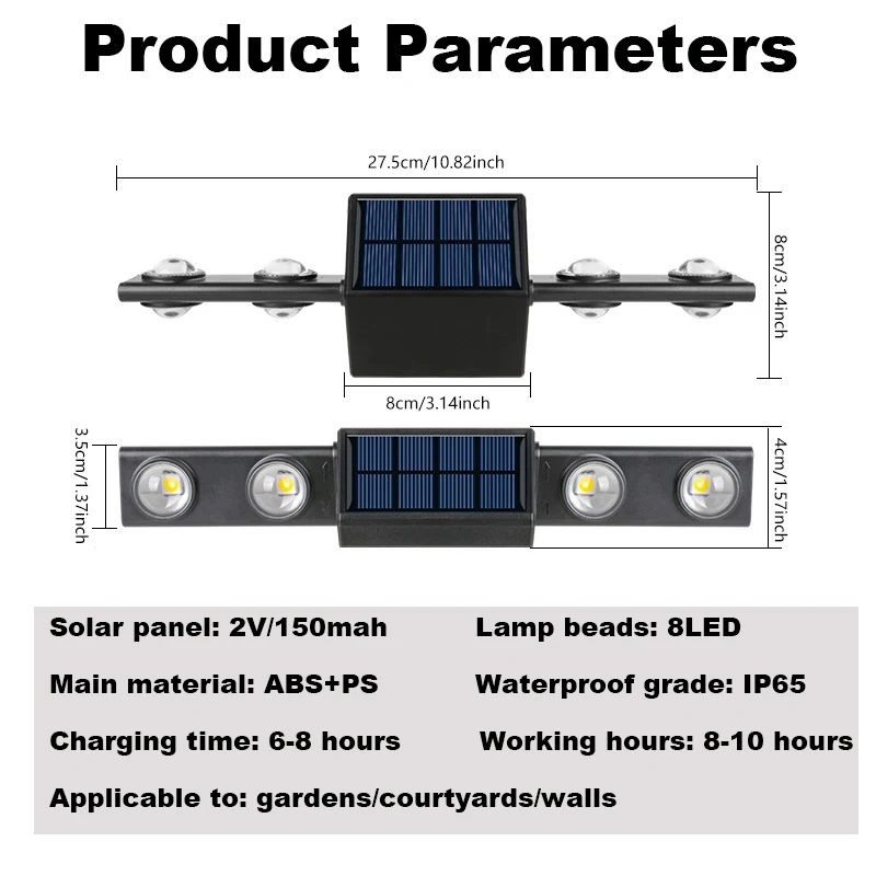 Imagem -06 - Luzes de Parede Solar ao ar Livre up And Down Lights Ip65 Impermeável Aperitivo Pátio Quintal Garagem Jardim Varanda