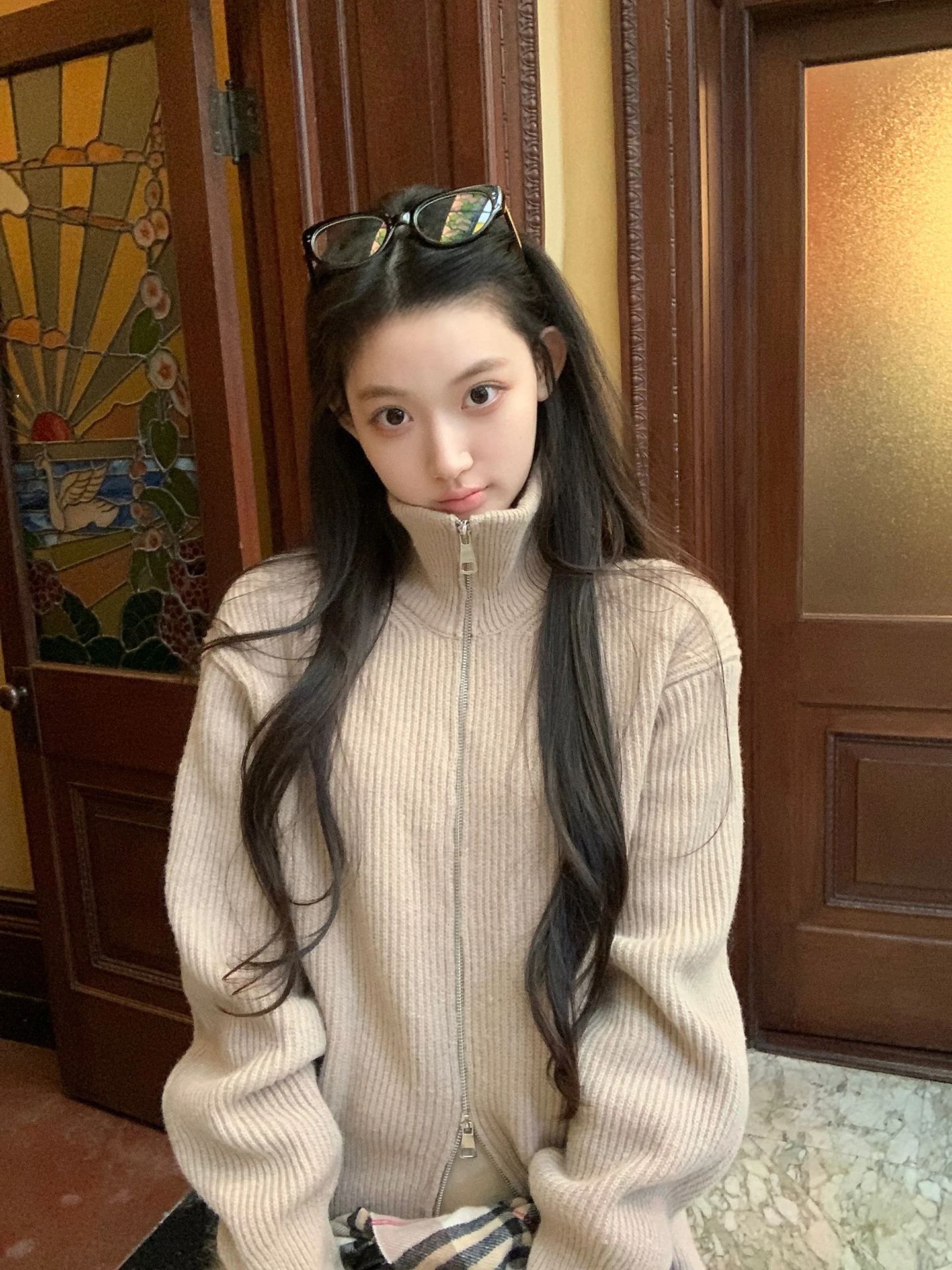 

Red Celebri Knitted Open Cardigan Women's Winter Long Sve High Collar Korean Sle Unique Sweater Jaet Fem Polyeste...