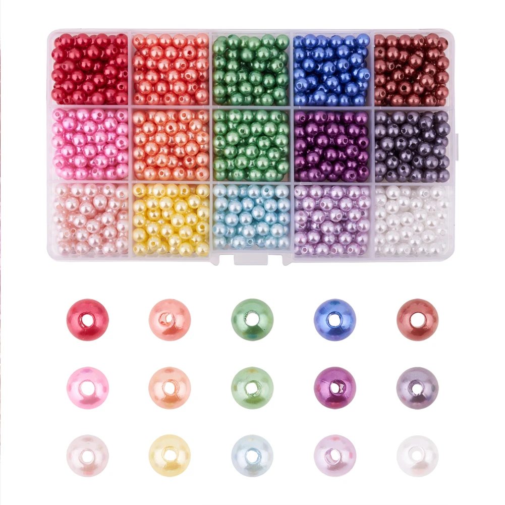 1350pcs Imitation Pearl Acrylic Beads 6x5.5mm Dyed Round Mixed Color Loose Spacer For Bracelet Necklace DIY Jewelry Making