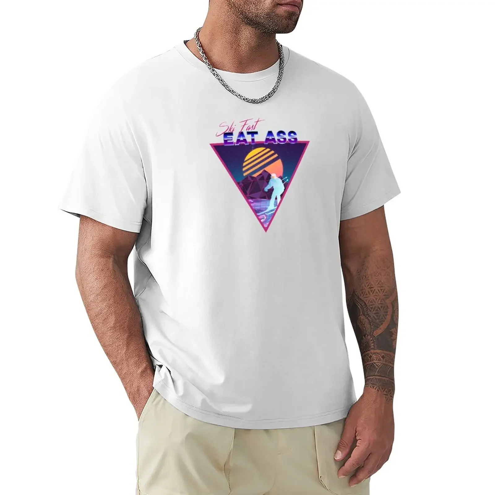 Retro Vaporwave Ski Mountain | Ski Fast Eat Ass | Shirts, Stickers, and More! T-Shirt tees summer tops t shirts for men pack