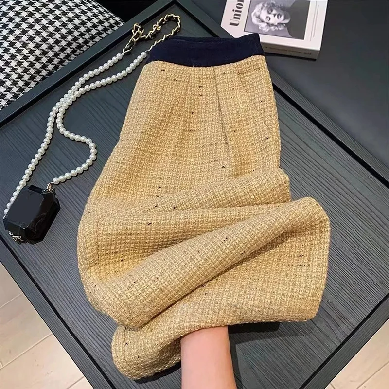 

Vintage Wide Leg Pants Women Small Fragrance Loose Office Lady Straight Trouser Fall Winter Retro Casual High Waist Korean Pants