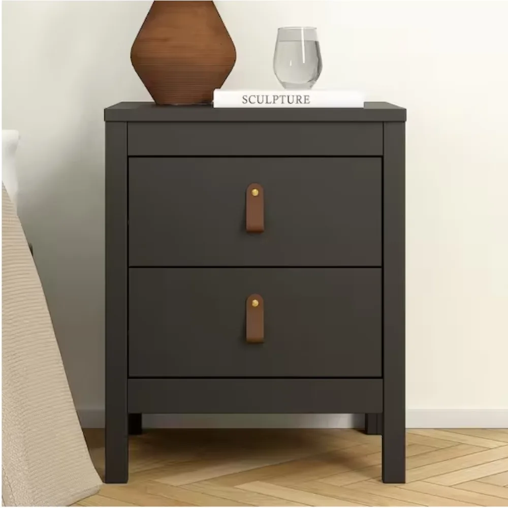 

2-Drawer Black Nightstand; Enhance your bedroom or small space with the Madrid 2-Drawer Nightstand.