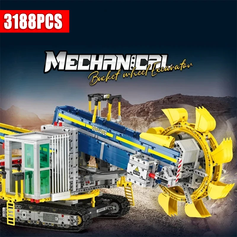 Bloques de construcción para niños, juguete de ladrillos para armar excavadora con ruedas, Cubo de ingeniería, ideal para regalo de vacaciones, potencia de 3188 piezas