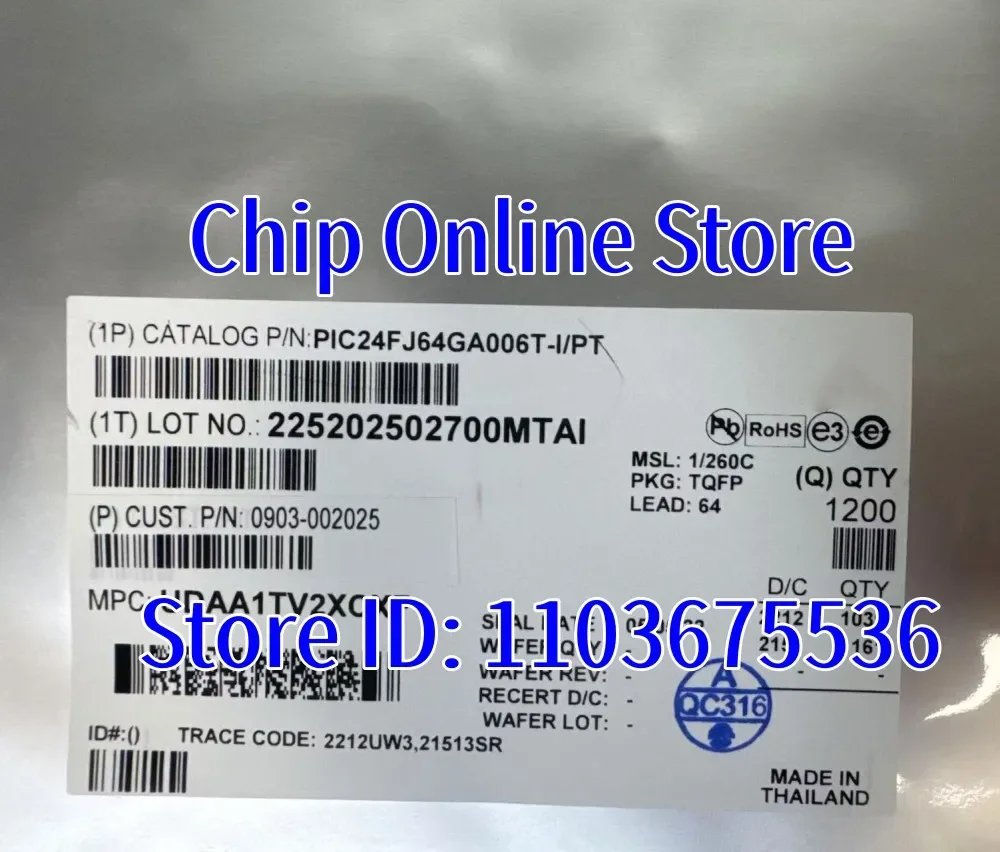 5~50pcs  PIC24FJ64GA006-I/PT  PIC24FJ64GA006  TQFP64  New Original  8 Bit Microcontroller MCU