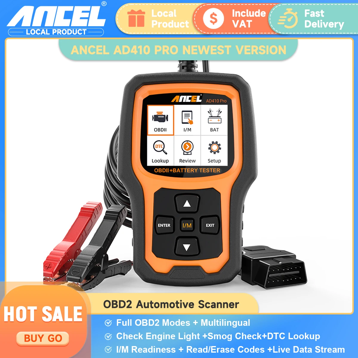 

ANCEL AD410 PRO OBD2 Автоматический сканер 6 В/12 В Тестер зарядки аккумулятора 2 в 1 Считыватель кодов для проверки двигателя Автомобильные диагностические инструменты