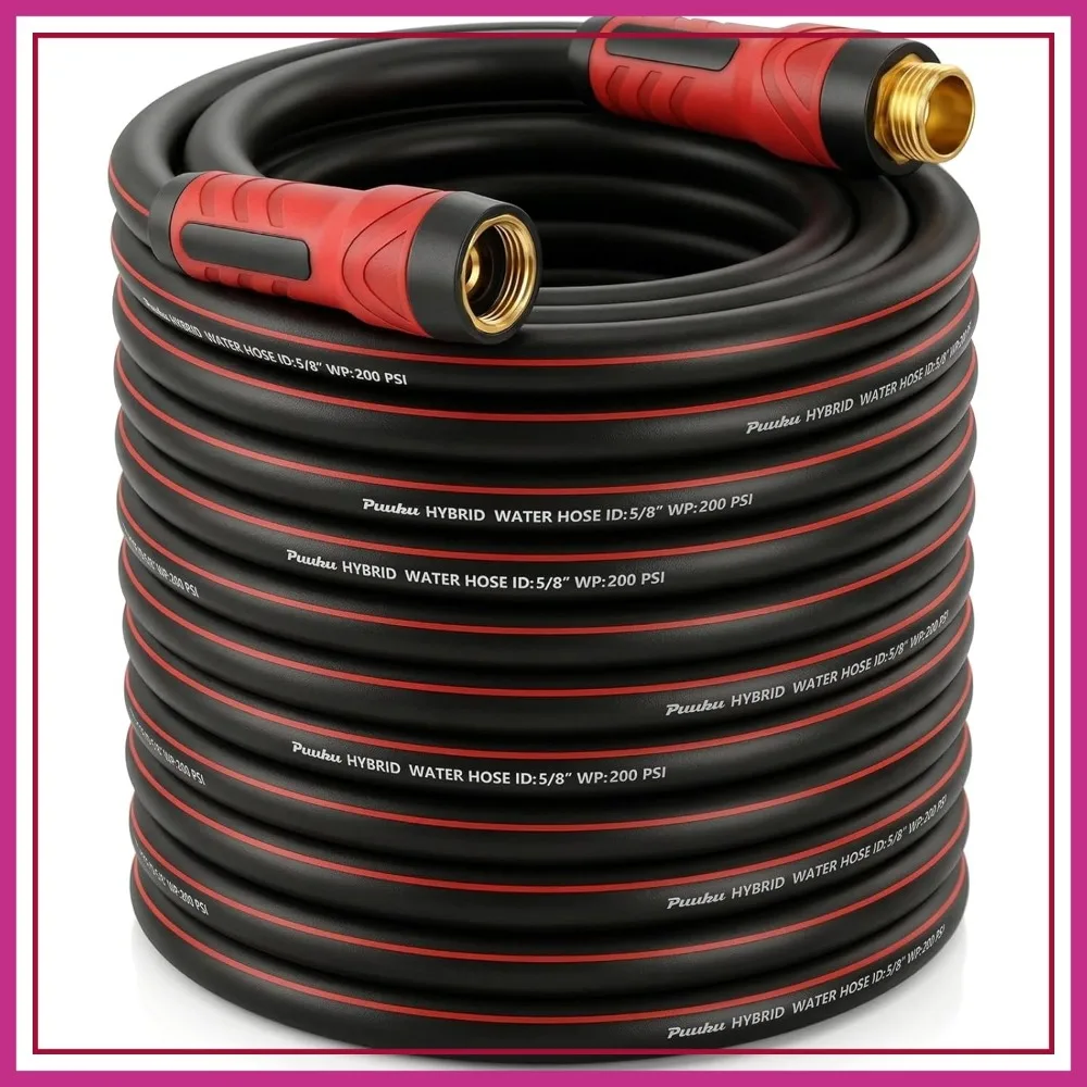 

Heavy Duty Garden Hose 100ft x 5/8", Non-Expandable, No Kink, Leakproof, Lightweight Hybrid with Fittings