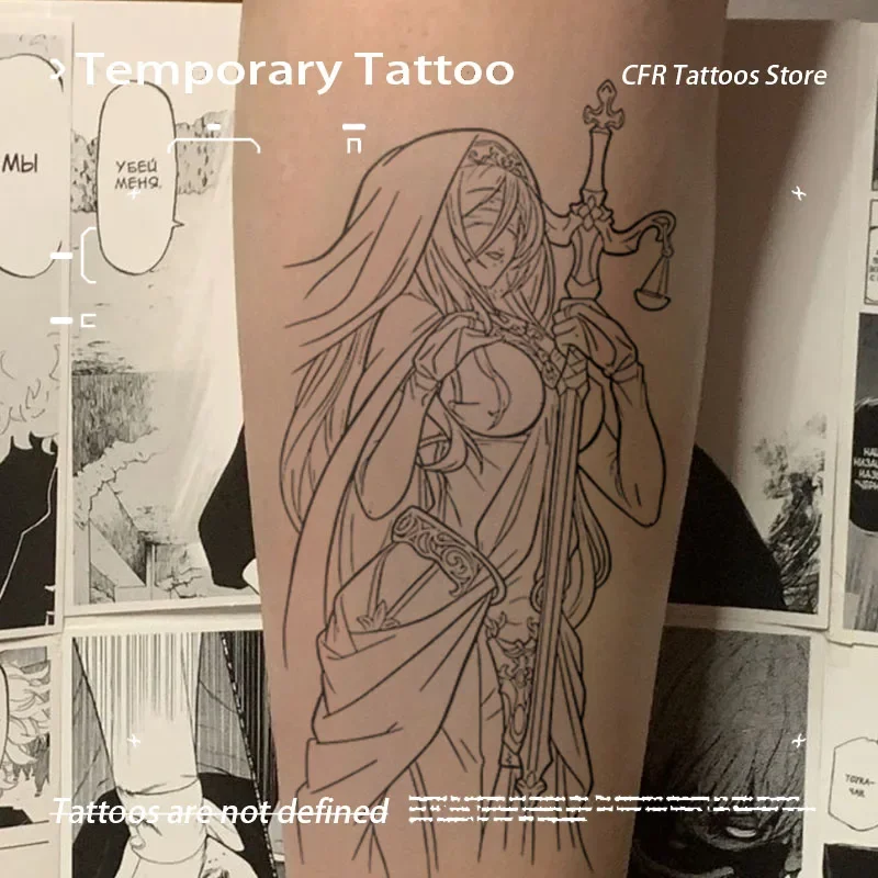 Anime Holy Sword Nun Herbal Juice Tattoo Stickers for Women Man Tattoo Sticker Waterproof Temporary Tatoo Temporary Face Tattoos