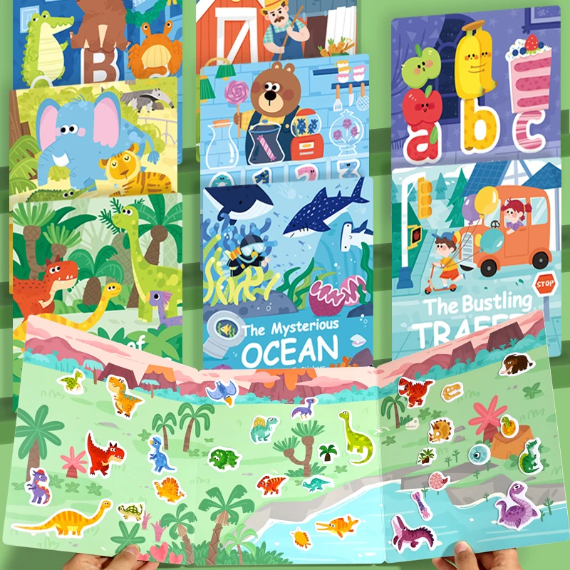 Reusable Scene Sticker Book Busy Book Quiet Book Preschool Learning Activity Reusable Sticker & Velcro Matching