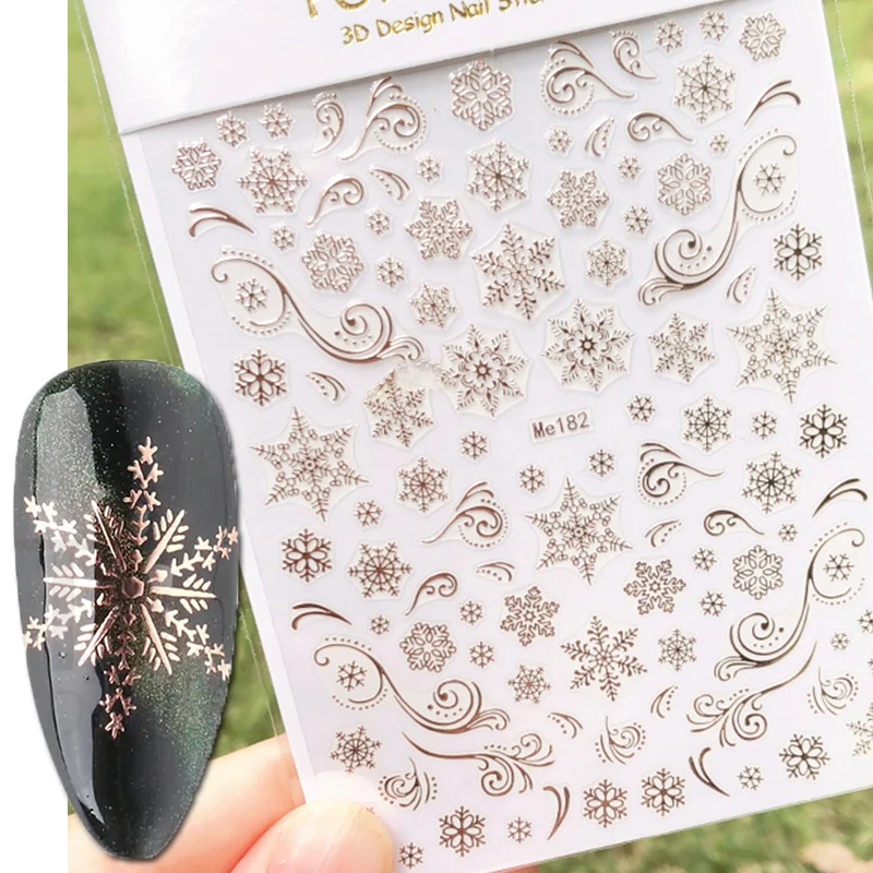 3d Nail Art Stickers Christmas Winter Rosegold Snowflake Xmas Trees Snowmans Decals For Nails Decoration Manicure Salon Beauty