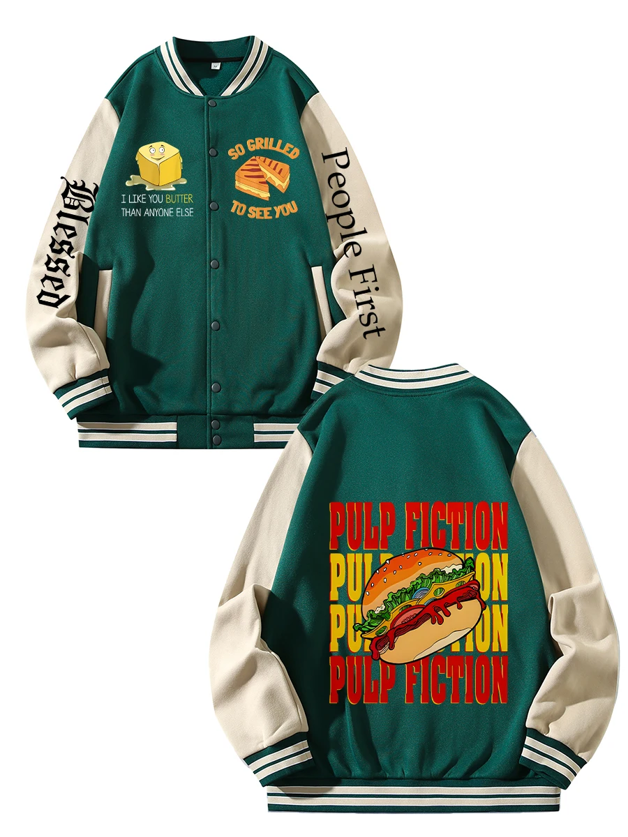 

Black Blue Green Double-sided Christmas Print XS-XXL Unisex Baseball Jacket Streetwear Coat Warm Fleece Soft Jacket