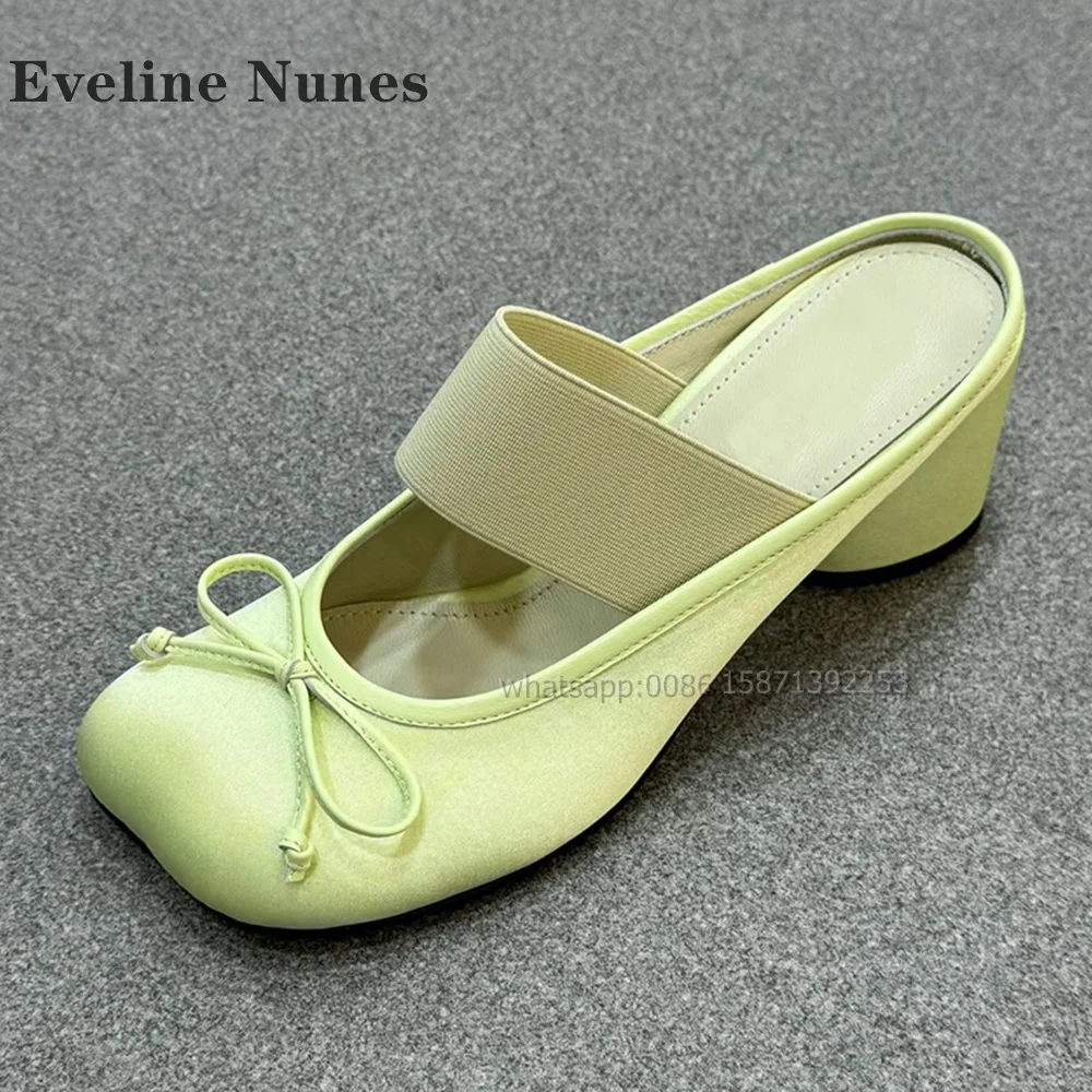 

Bow Elastic Band Shallow Slides Cover Toe Slingback Hollow Out Slip On Green Women Pumps Height Increasing Casual Shoes 2024 New