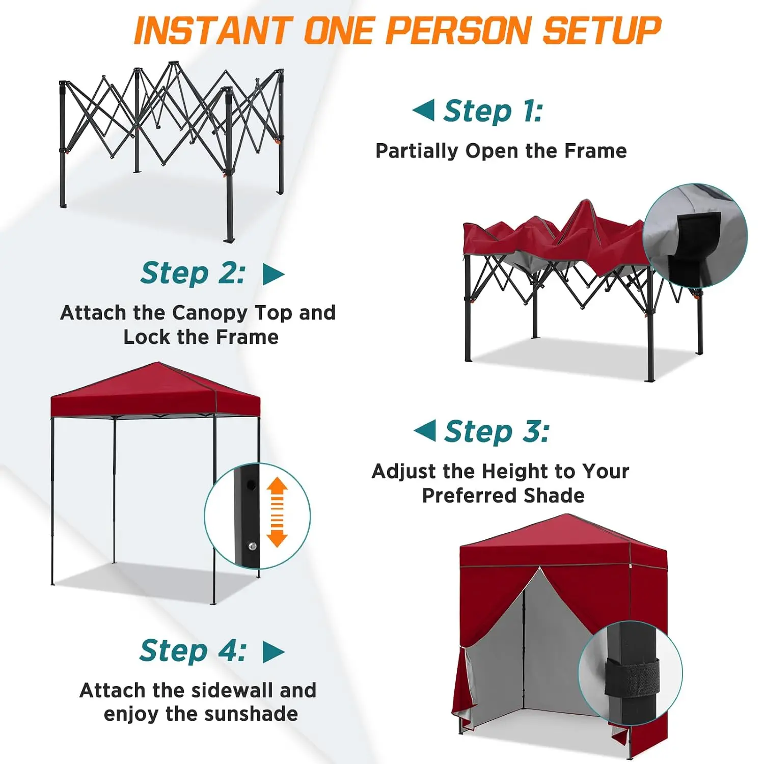 6x4 Pop Up Canopy Tent with Removable Side Walls, Easy Setup Lightweight Portable Sun Shelter for Beach, Camping, Customized view 4