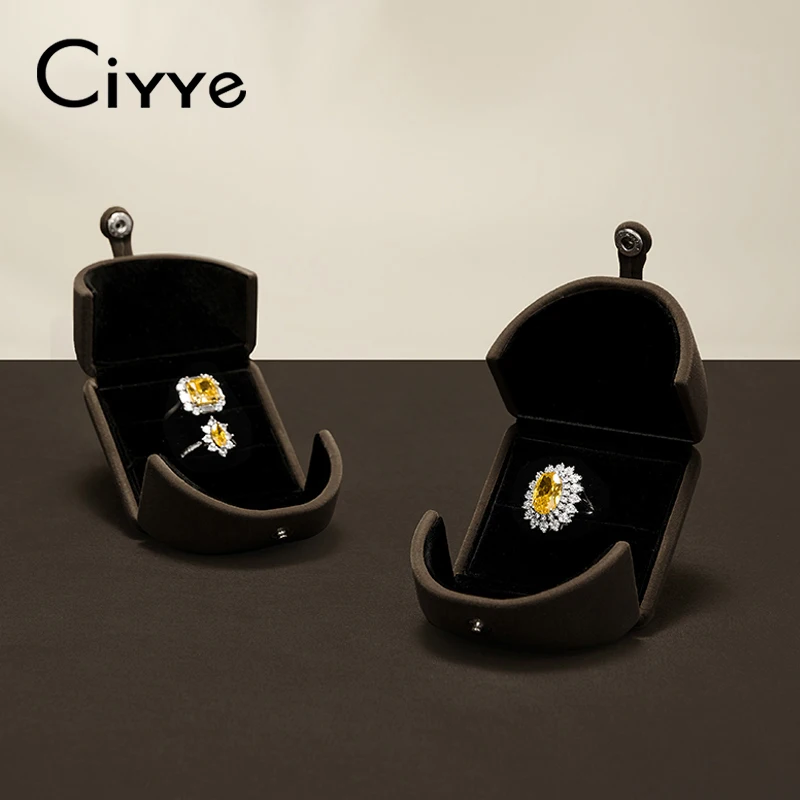 

Ciyye Brown Jewelry Ring Storage Box Organizer Packaging Box Portable Microfiber Bracelet Necklace Wedding Couple Ring Gift Box
