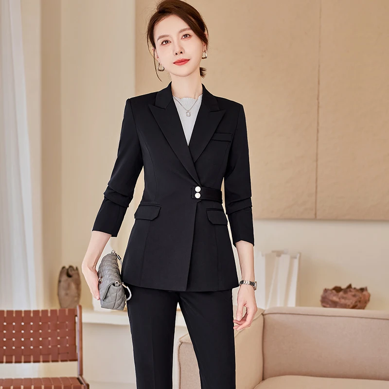 NAVIU Navy Blue Suits Women New Autumn High End Fashion Temperament Business Formal Long Sleeve Ladies Lady Blazer And Pants