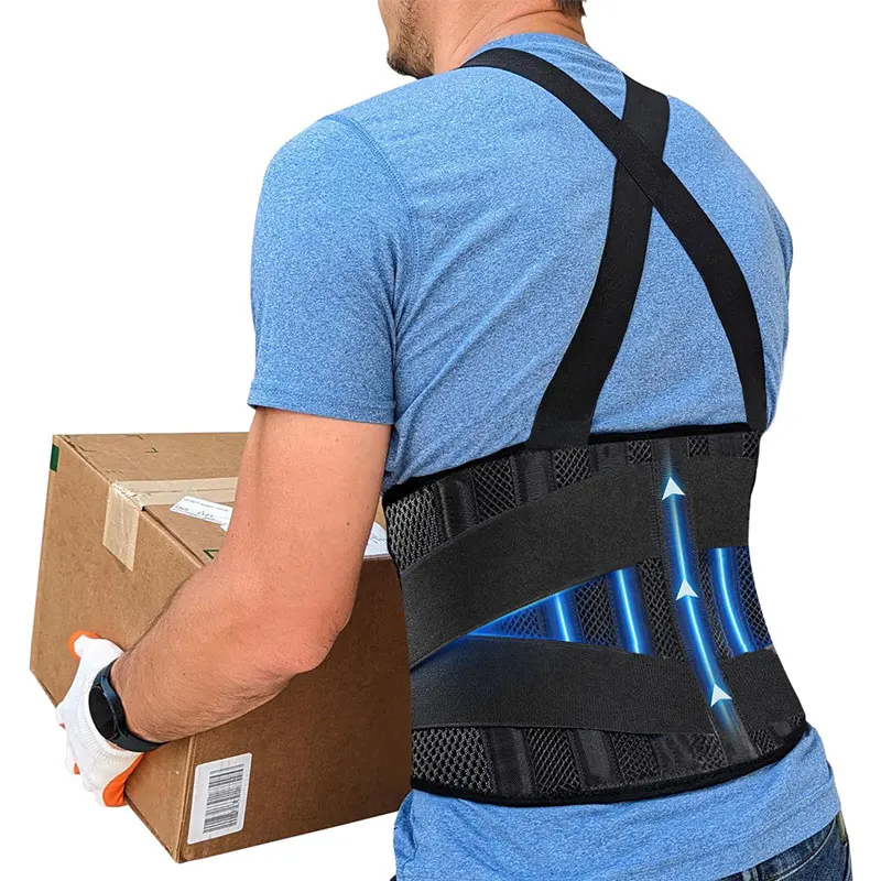 Work Back Brace Lower Back Pain Protection Belt Waist Trainer Lumbar Support Band with Shoulder Straps for Heavy Lifting Safety