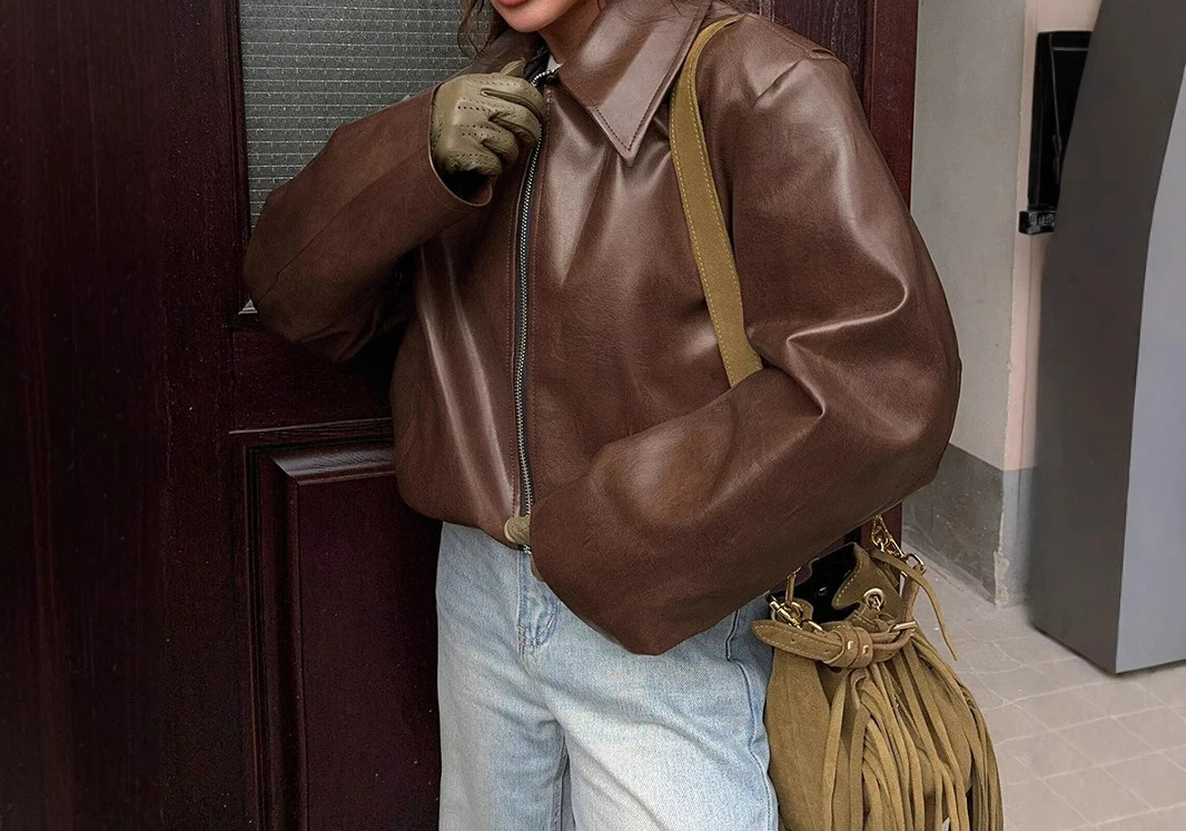 Retro Wine Red Leather Jacket for Women in Autumn 2025 Fashionable Matte Leather Outer Set