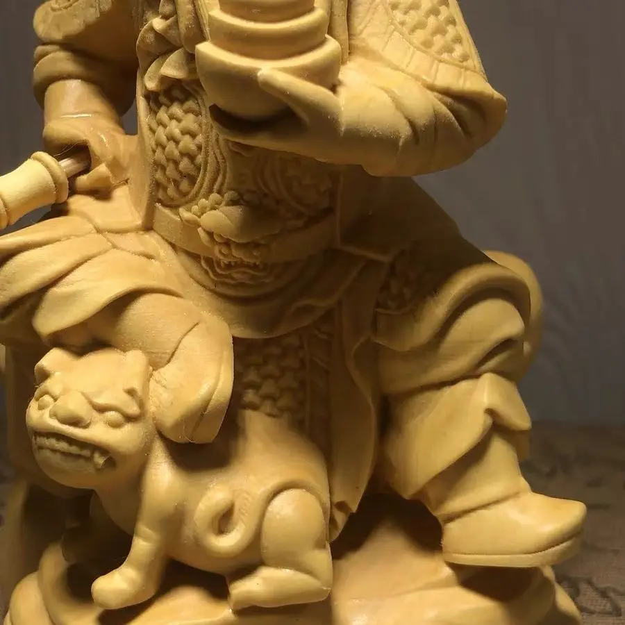 Boxwood Woodcarving Zhao Gongming God of Wealth Home Furnishing Temple Enshrines Crafts