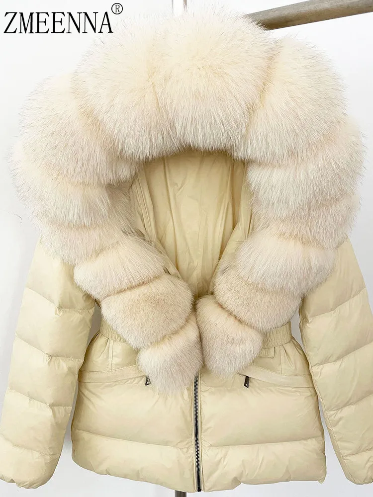 

ZMEENNA Womens Luxurious Winter Puffer Down Jacket With Oversized Detachable Fur Hood Warm Coat Slim Fit Parka ZM4382