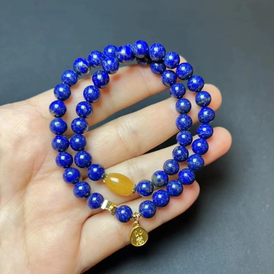 7mm Bead Celestite Natural Gemstone Bangle lapis lazuli Handstring Amulet Buddhism Rosary Bless Decorate