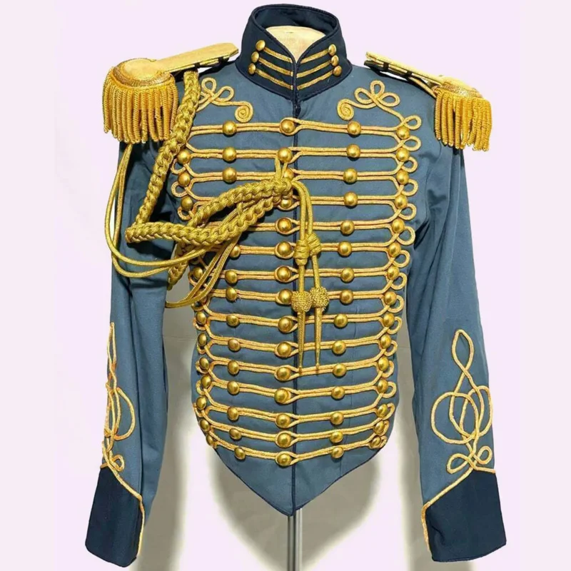 Historical Men's American Civil War Gold Braiding Hussar Officers Jacket With Gold Aiguillette Costume