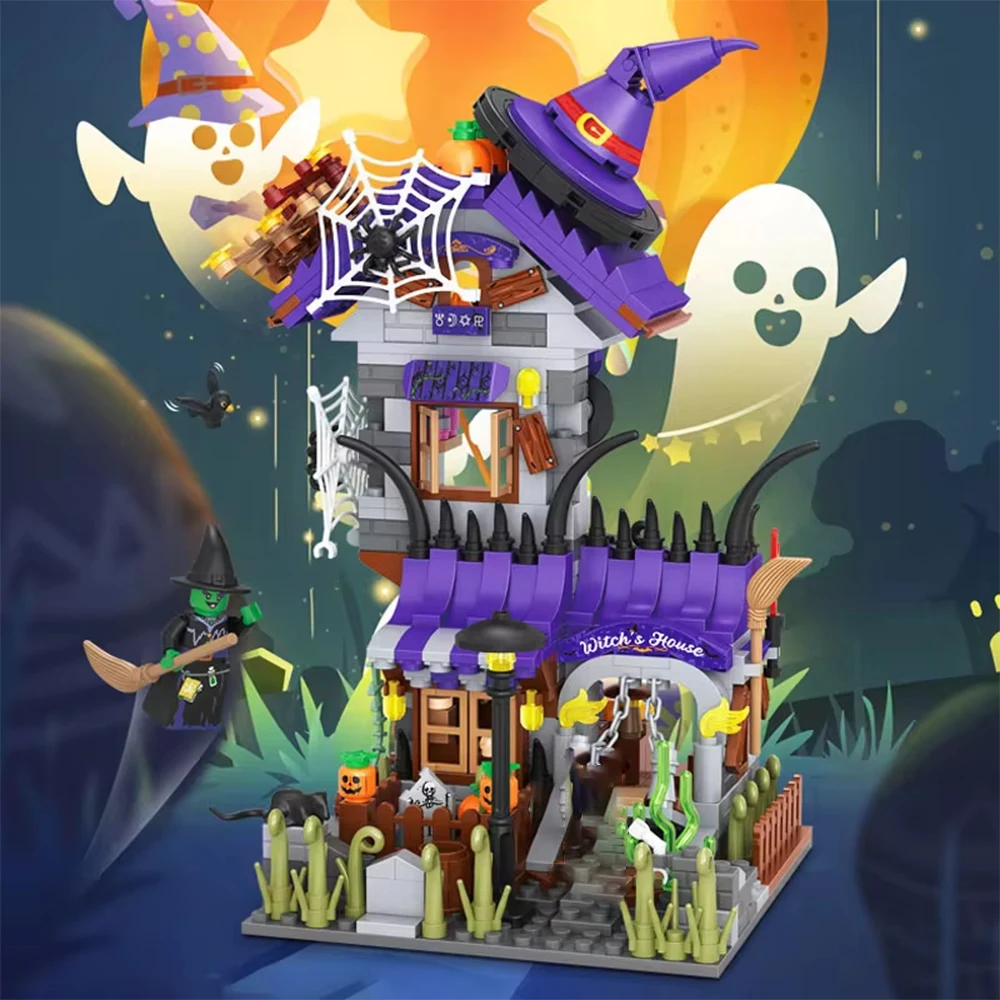 ToylinX mini Brick Building Toy Creative Building Blocks Halloween Witch House 712pcs Birthday Halloween Gift for Kids and Adult