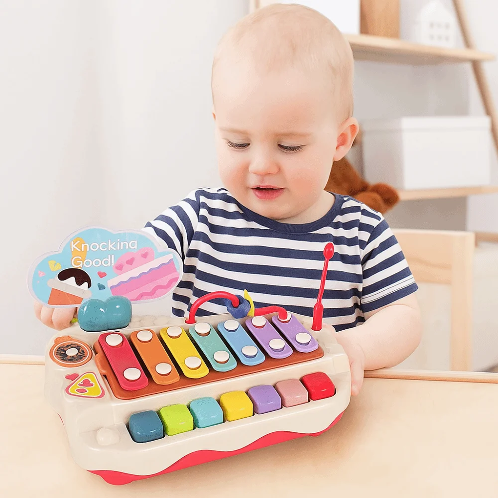 Plastikowe pianinko z 8 dźwiękami, zabawka do uderzania, puzzle do uderzania ręcznego, muzyczna zabawka dla niemowląt, pałeczki do uderzania, akcesoria do nawlekania koralików, instrument perkusyjny.