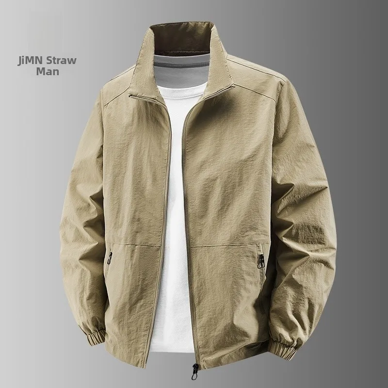 

Loose Fit Men's Casual Jaet Coat Spring Autumn Stand Collar Hatl Outdoor Breathable plus Size Fat Leisure Outerwear