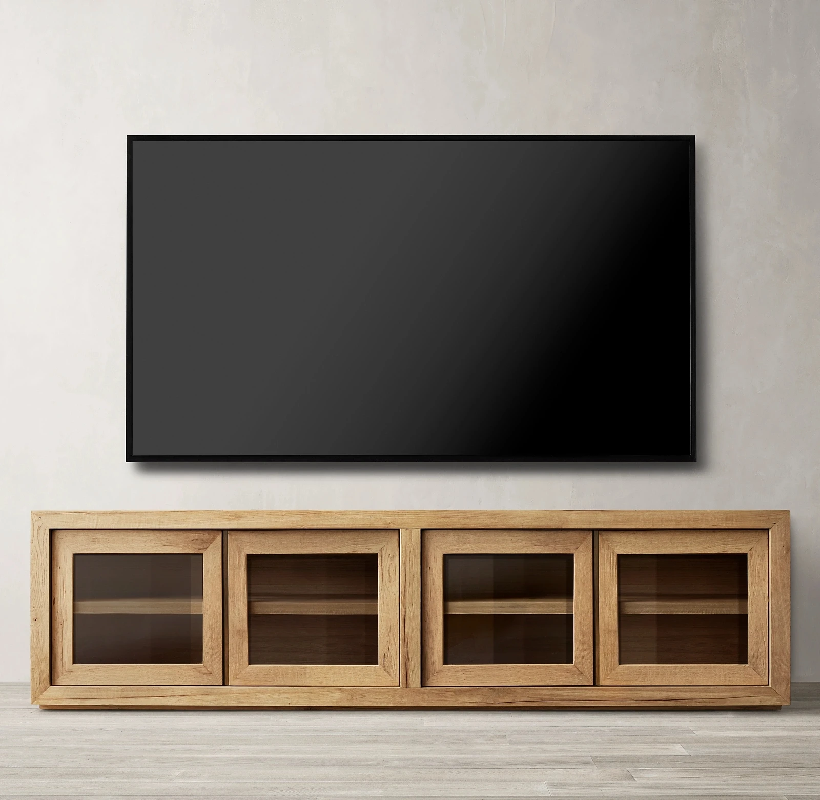 

Country solid wood TV French old floor cabinet Oak solid wood media cabinet Glass door Audio-visual