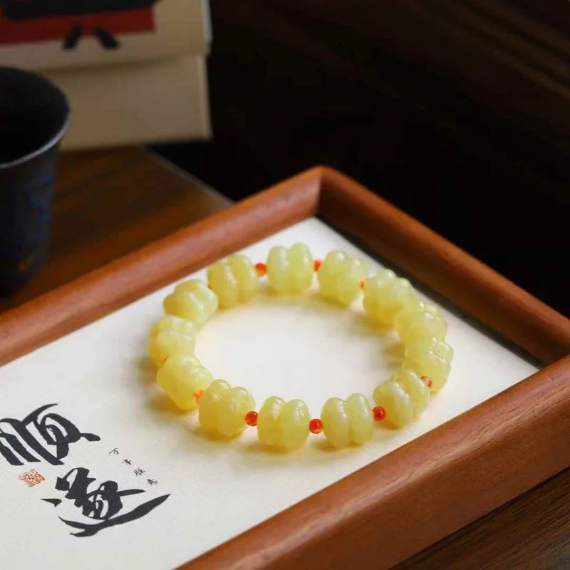 

Natural Hetian Jade Ruoqiang Huangkou Old Material Double Unisex Bracelet