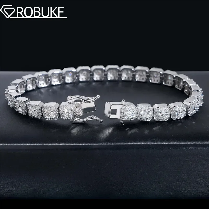 

6mm Full Moissanite Bracelets For Men Women Square Round Brilliant Diamond 925 Sterling Silver Hip Hop Wedding Jewelry With GRA