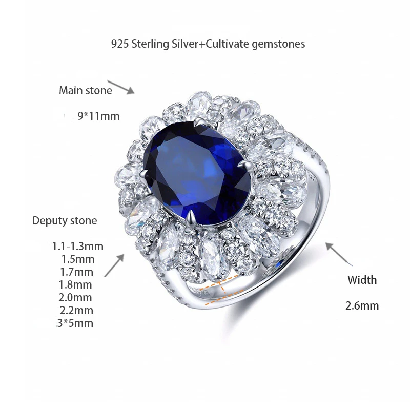 Elegant Lab Sapphire Diamond Ring 100% Real 925 Sterling Silver Party Wedding Band Rings for Women Bridal Engagement Jewelry