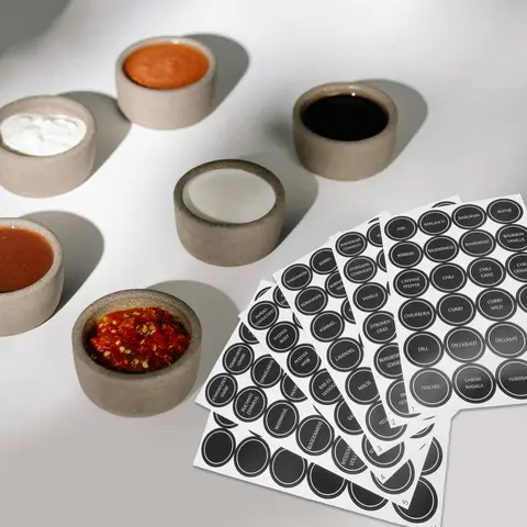 Étiquettes rondes pour pots à épices, 6 feuilles, Design minimaliste allemand pour conteneurs de cuisine, Organization du garde-manger, stockage des aliments, pots de conserve