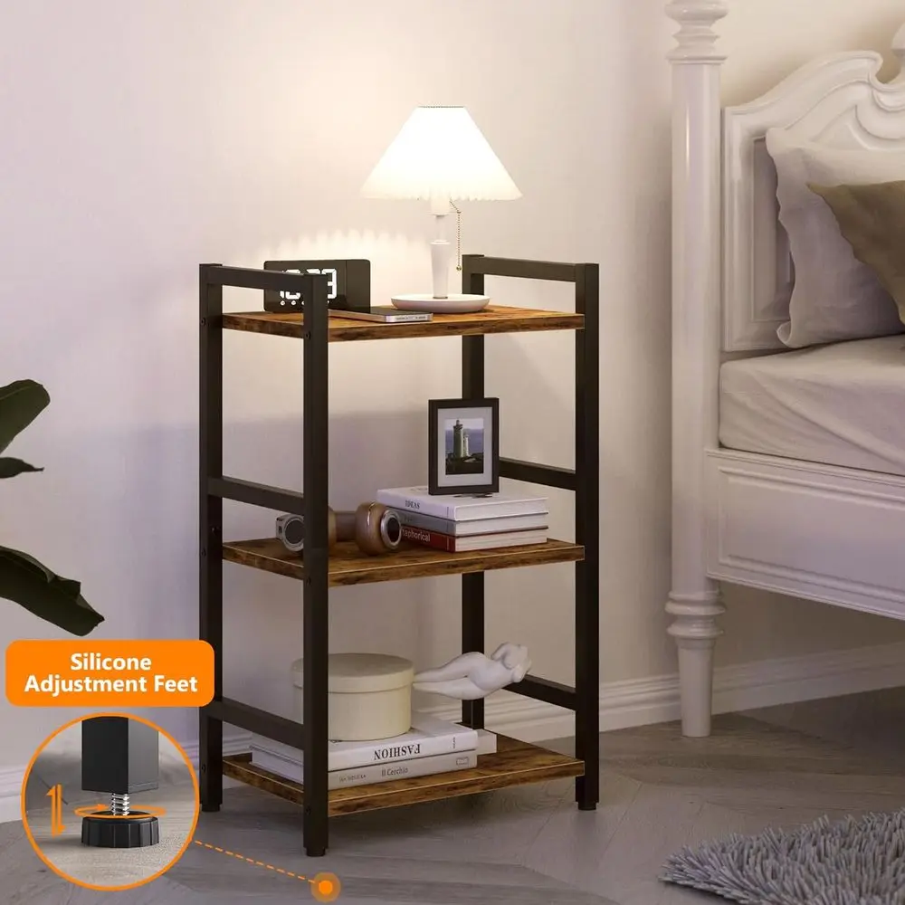 Sturdy 3-Tier Steel Bookshelf - Compact Storage for Books, CDs, Movies in Rustic Brown